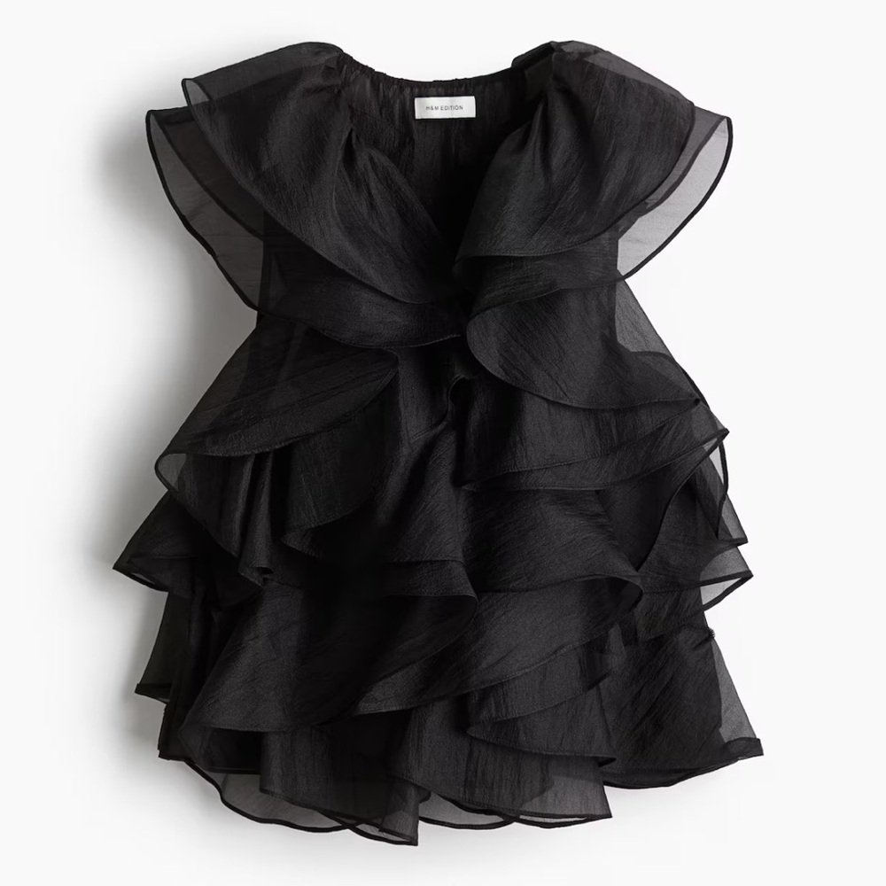 New H&M Women’s Black Sleeveless Sheer Ruffled Top XS